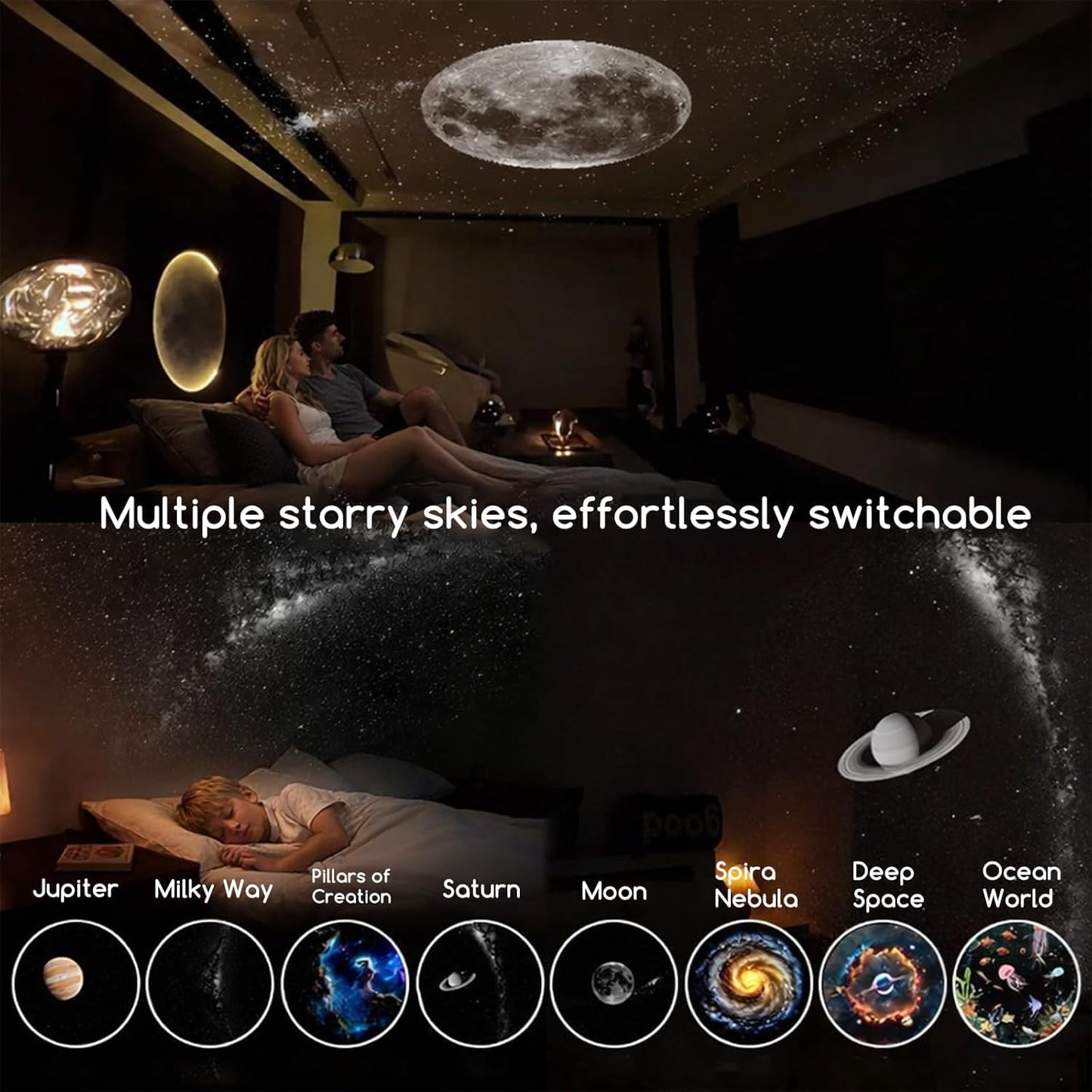 Mini Galaxy Projector Night Light — 24 Multi-Slide Starry Sky LED Lamp, USB Portable, 360° Rotating, Adjustable Brightness, Multiple Galaxy Scenes for Bedroom, Kids Room & Car Decor